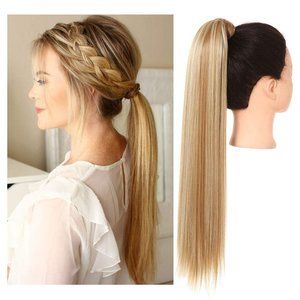Golden Blonde Ponytail Extension Straight Clip in Wrap Around Ponytail 24"